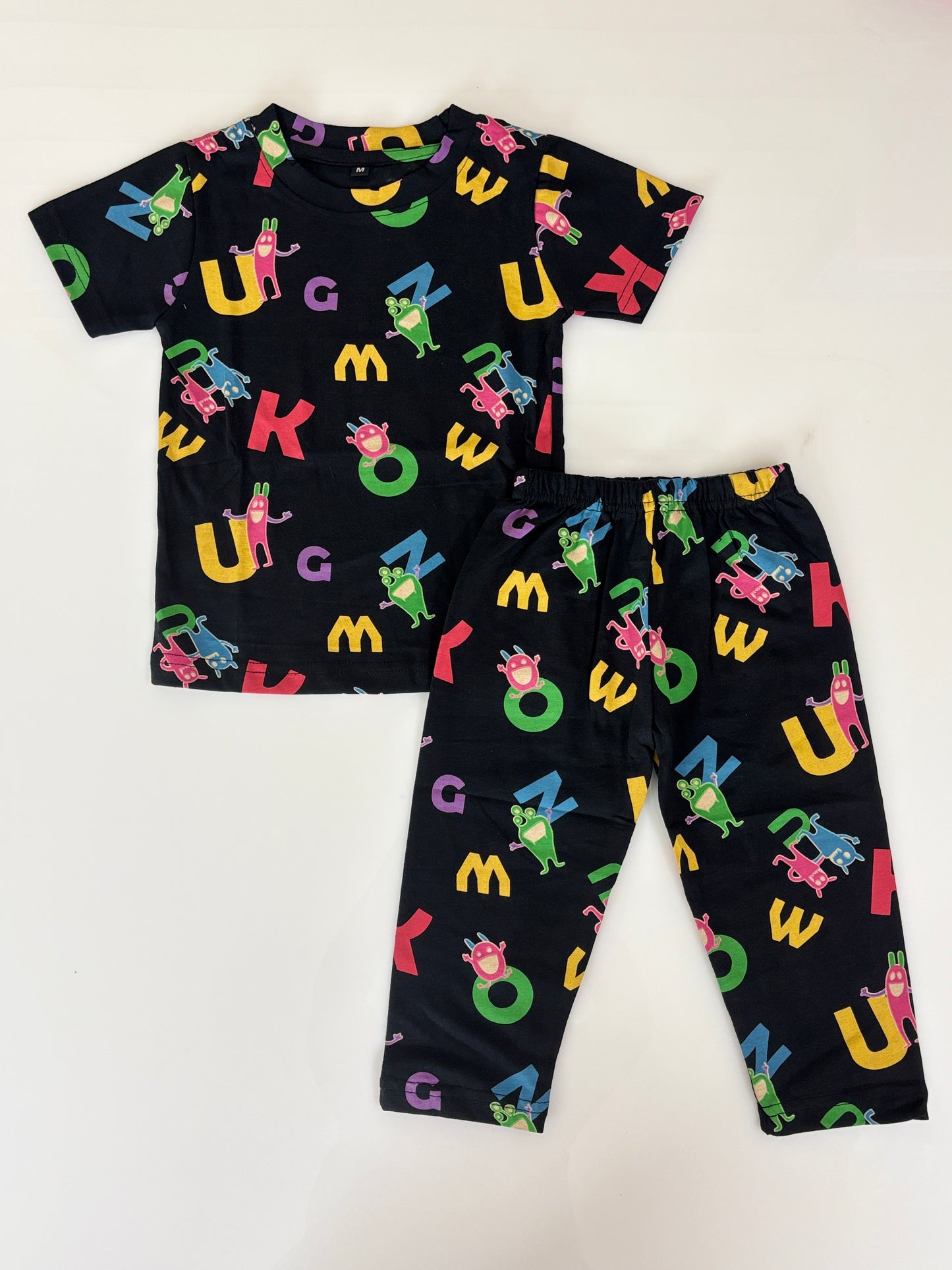 Kids Black Alphabet Print T-Shirt & Pants Co-ord Set