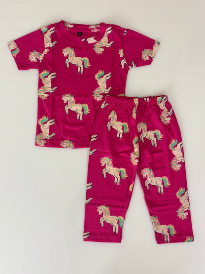 Kids Pink Unicorn Print T-Shirt & Pants Co-ord Set