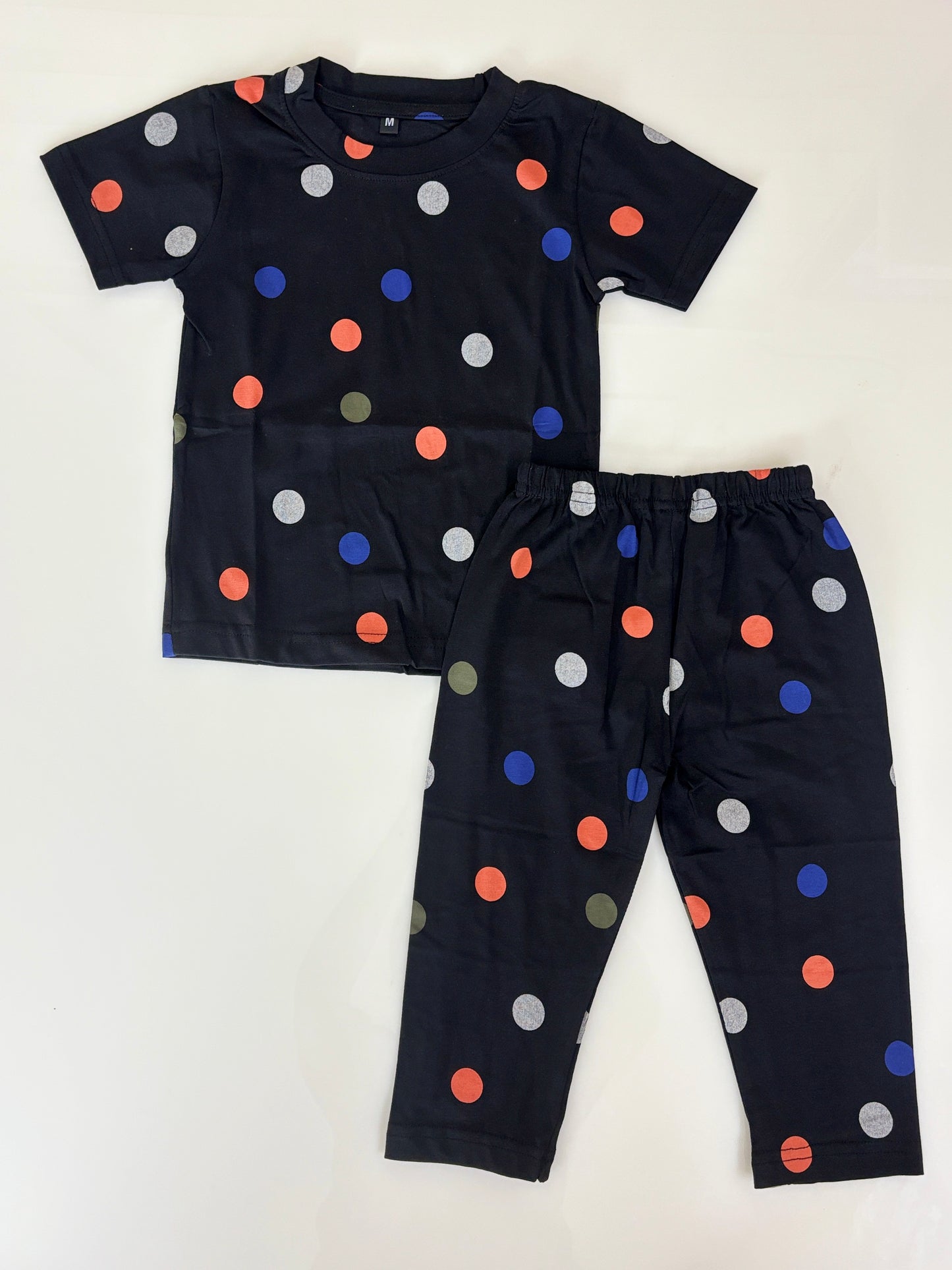 Kids Navy Blue Polka Dot Print T-Shirt & Pants Co-ord Set
