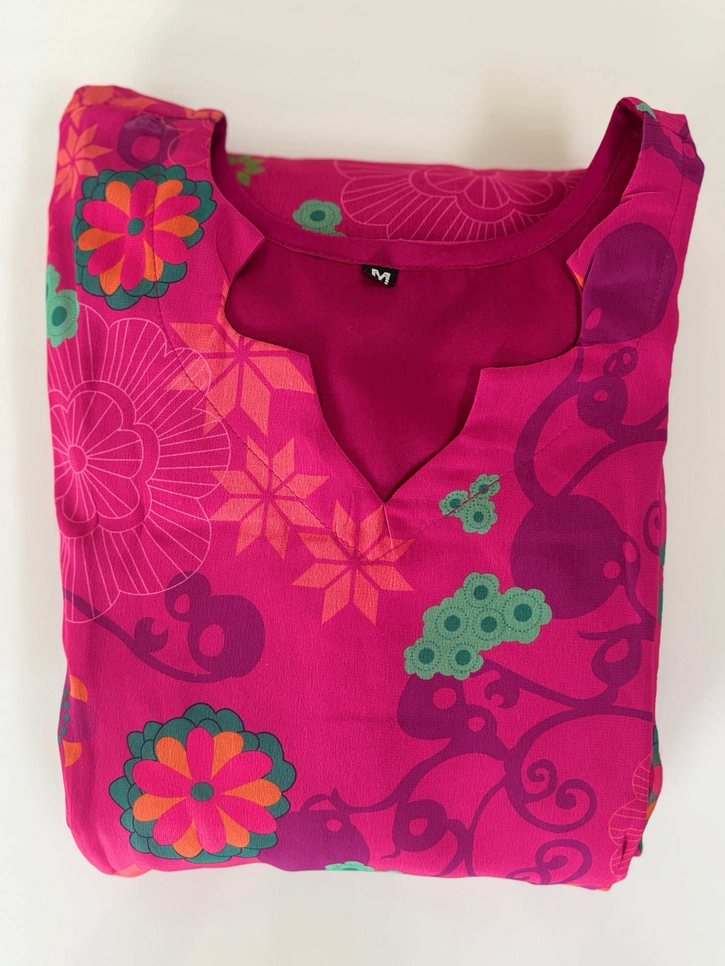 Magenta Pink Floral Print Full Length Georgette Non Feeding Gown