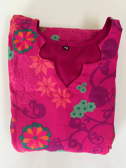 Magenta Pink Floral Print Full Length Georgette Non Feeding Gown
