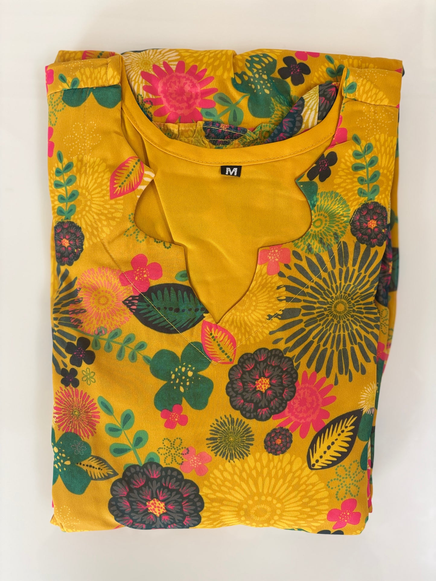 Mustard Yellow Floral Print Full Length Georgette Non Feeding Gown