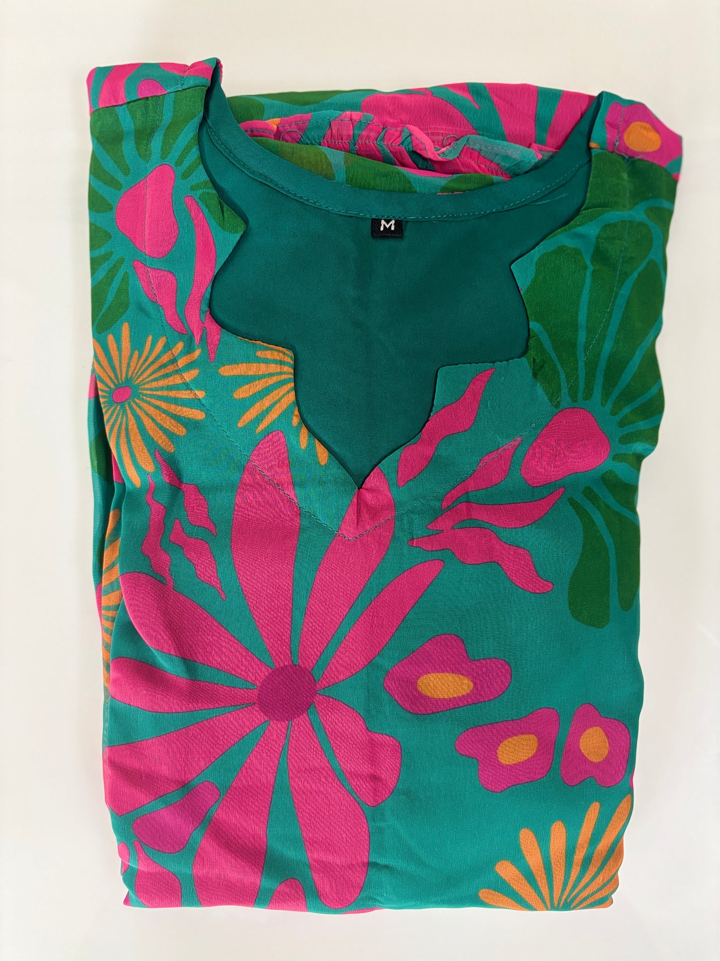 Teal Green & Magenta Floral Print Full Length Georgette Non Feeding Gown
