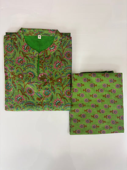 Olive Green Floral Vine Printed Co-ords
