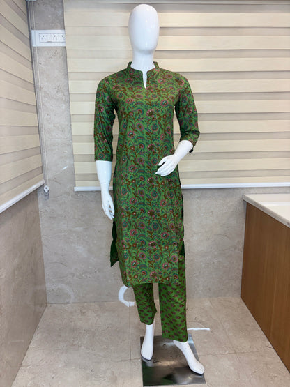 Olive Green Floral Vine Printed Co-ords