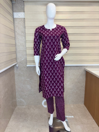 Magenta White Buta Printed Co-ords