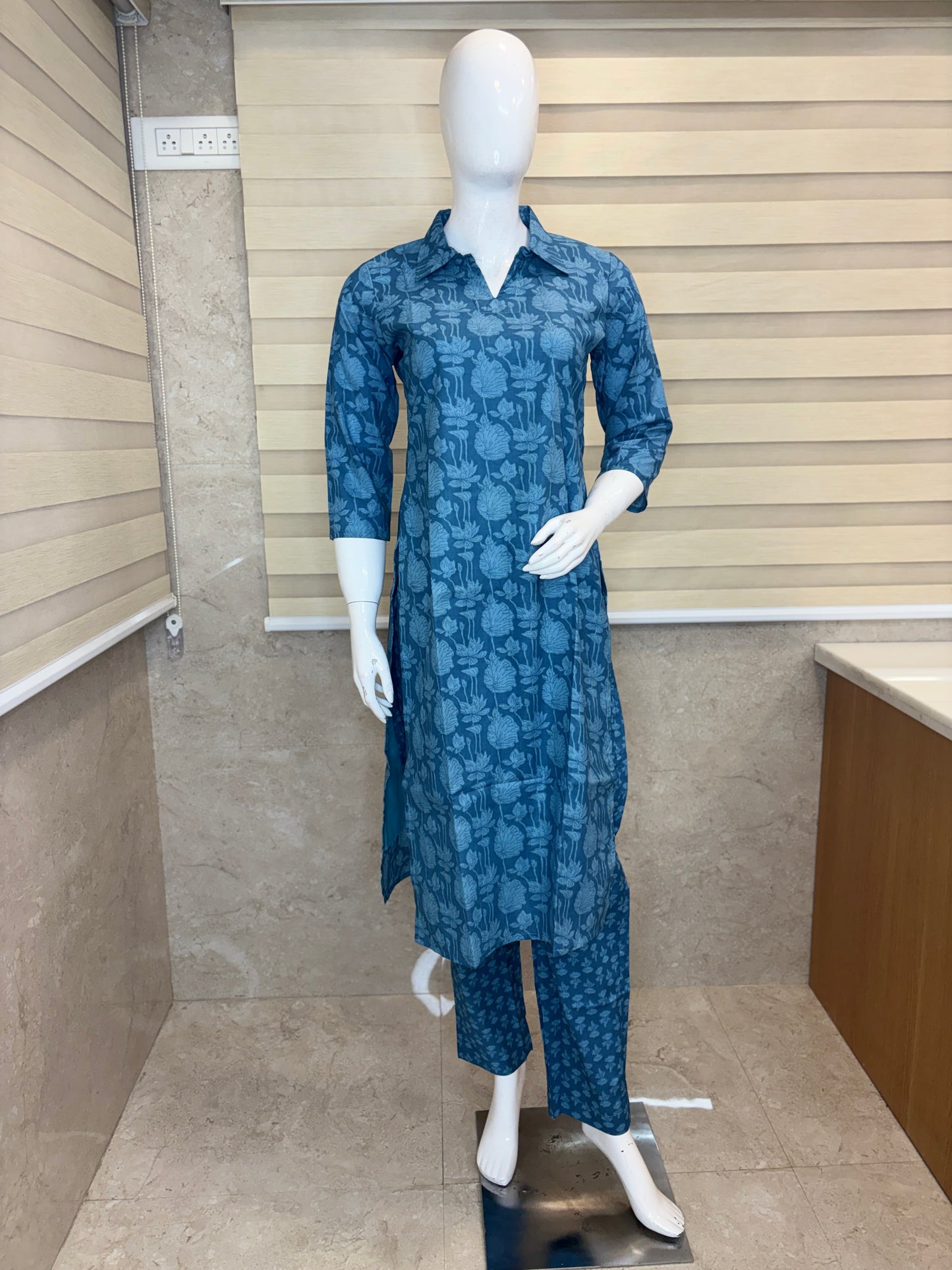Teal Blue Botanical Printed Co-ords