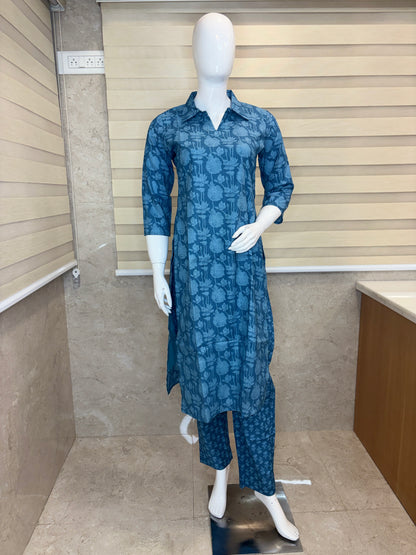 Teal Blue Botanical Printed Co-ords