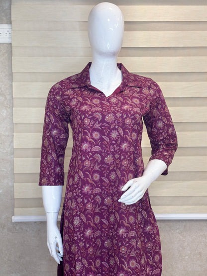Wine Purple Floral Vine Printed Co-ords