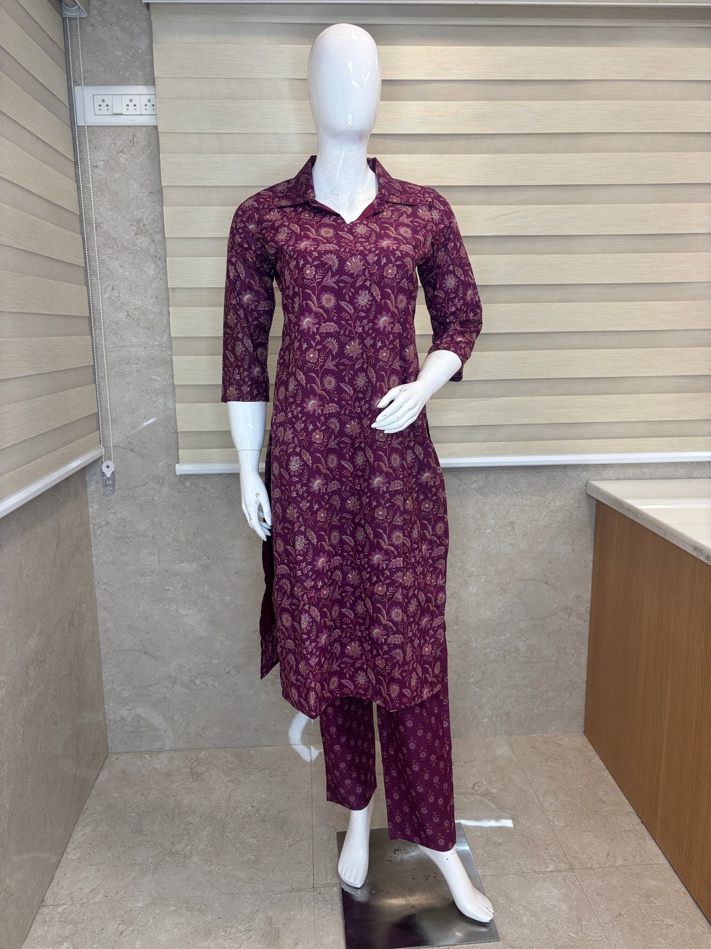 Wine Purple Floral Vine Printed Co-ords
