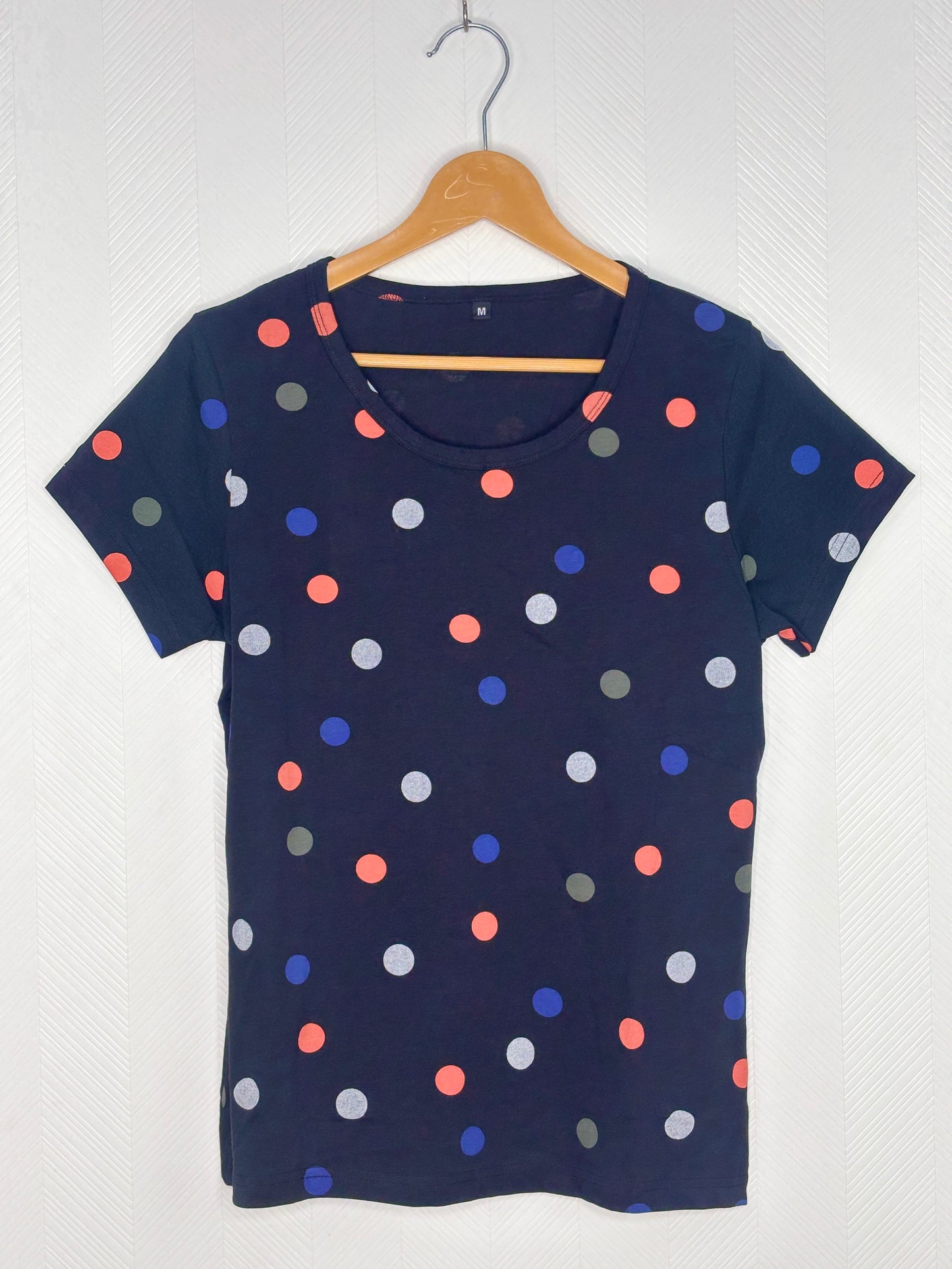 Navy Blue Polka Dot Print Women’s T-Shirt