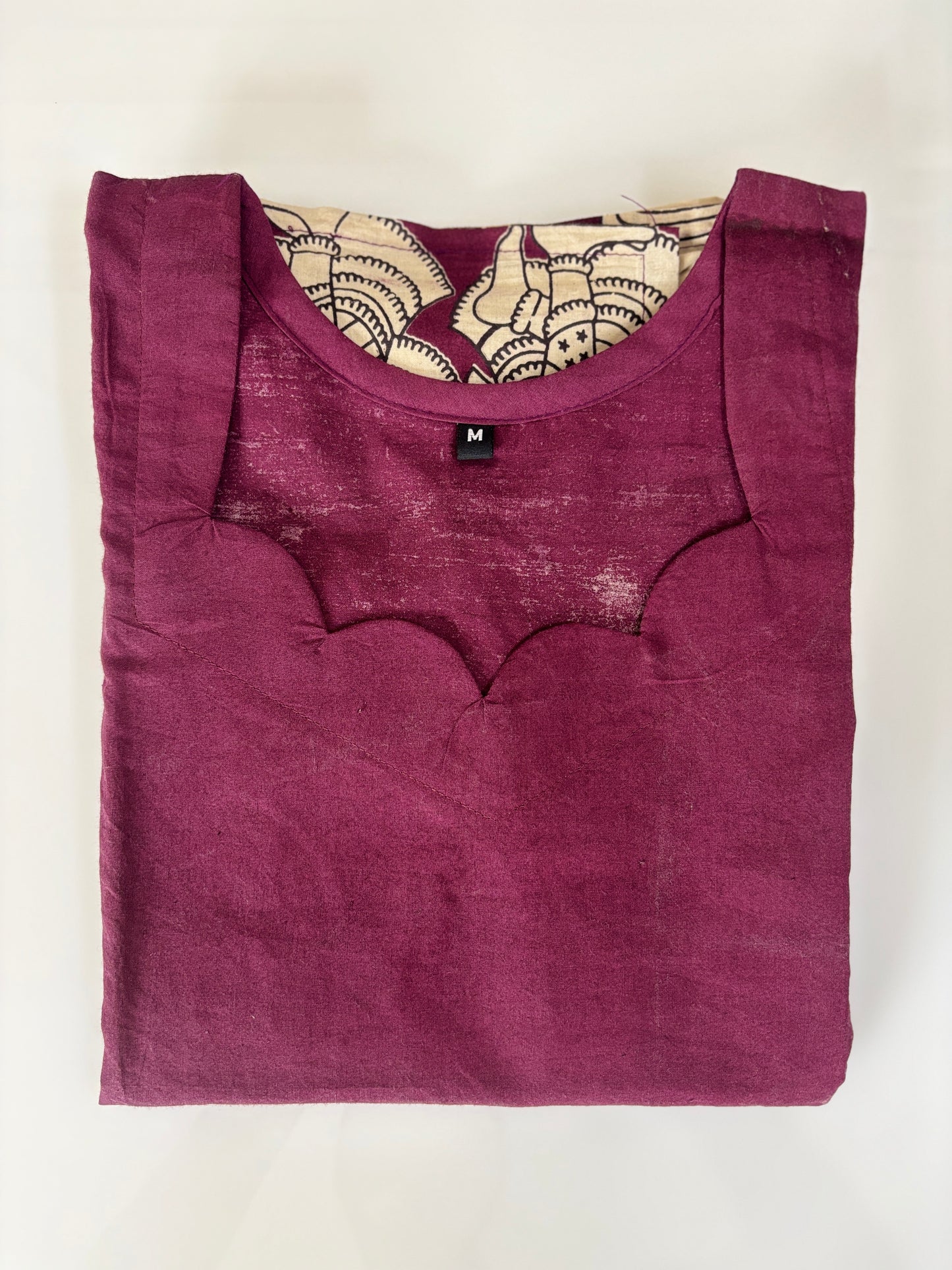 Kalamkari Wine Purple Temple Border Cotton Long Top