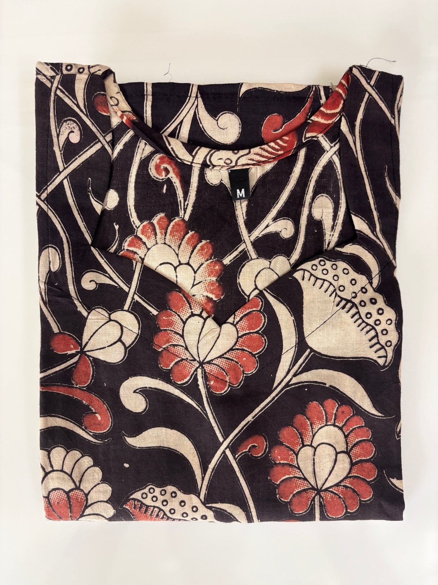 Kalamkari Black Floral Printed Cotton Long Top