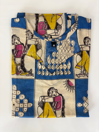 Kalamkari Royal Blue Traditional Cotton Long Top