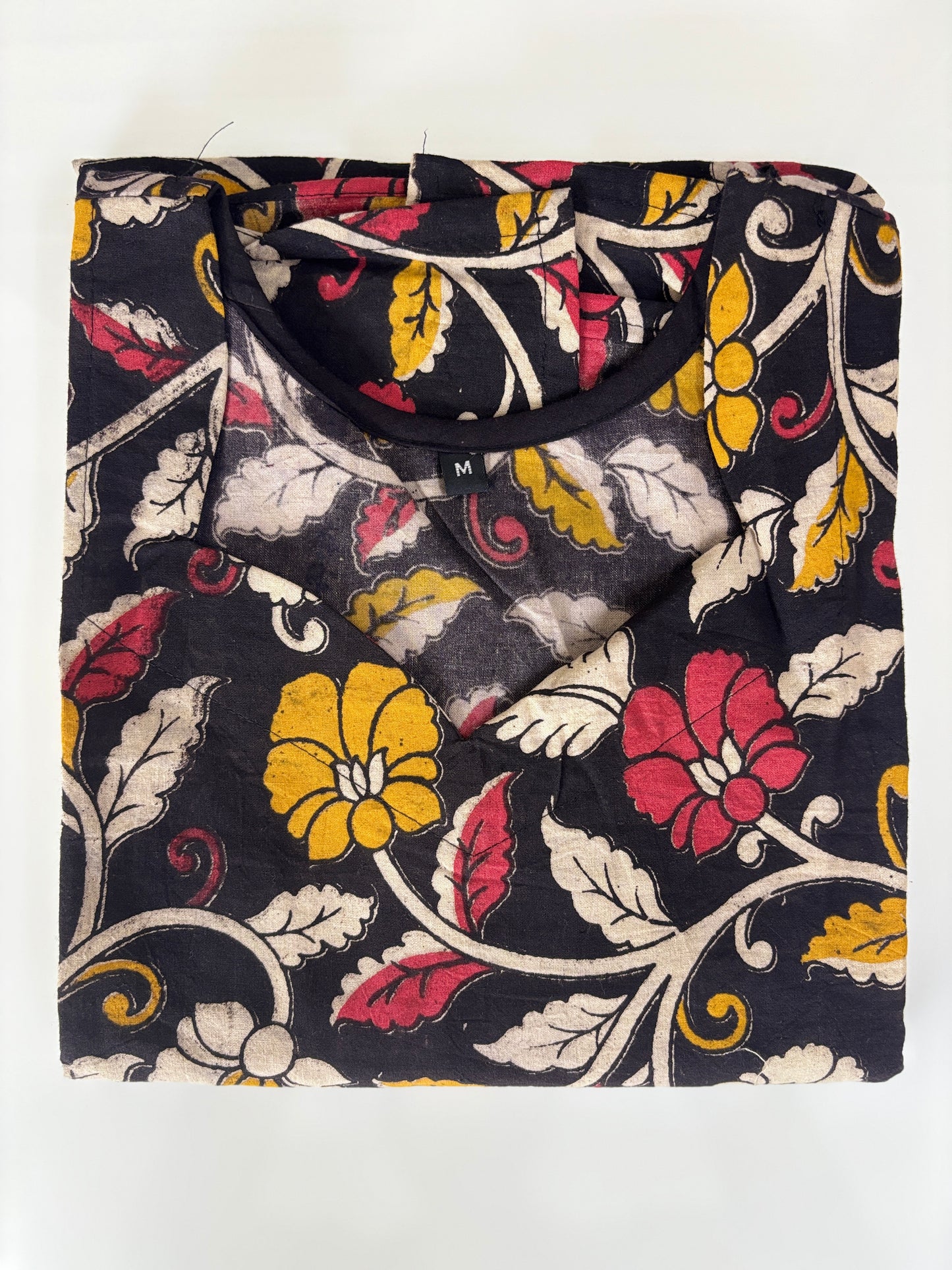 Kalamkari Black Floral Printed Cotton Long Top