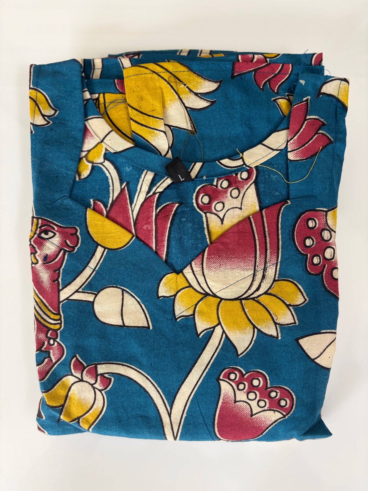 Kalamkari Navy Blue Floral Cotton Frock