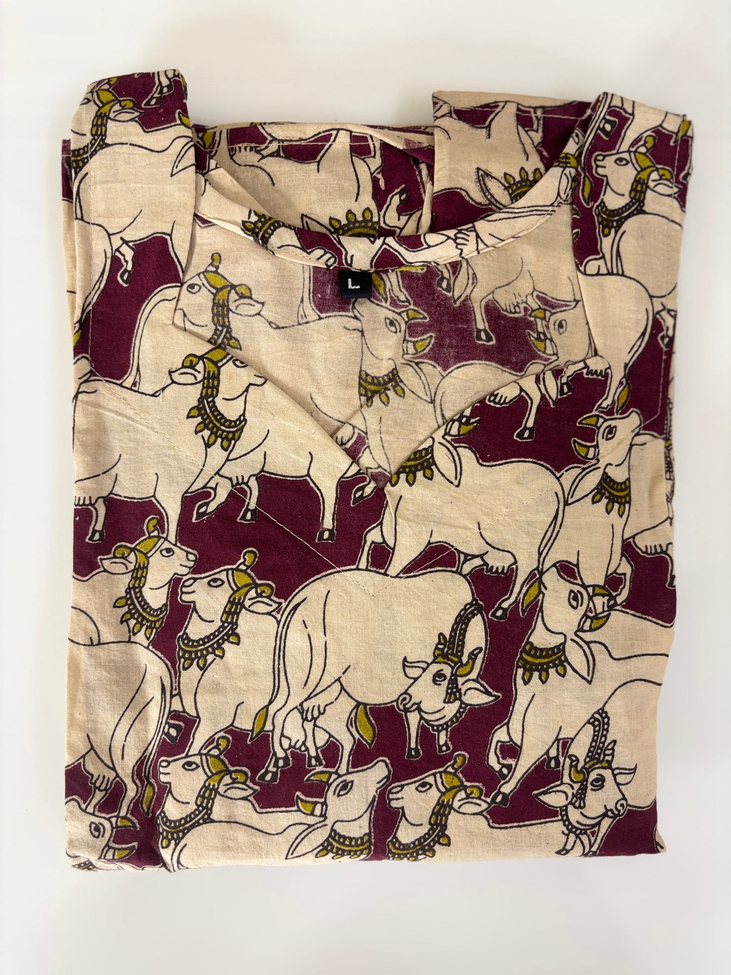 Kalamkari Desert Sand & Deep Maroon Royal Elephant Cotton Frock