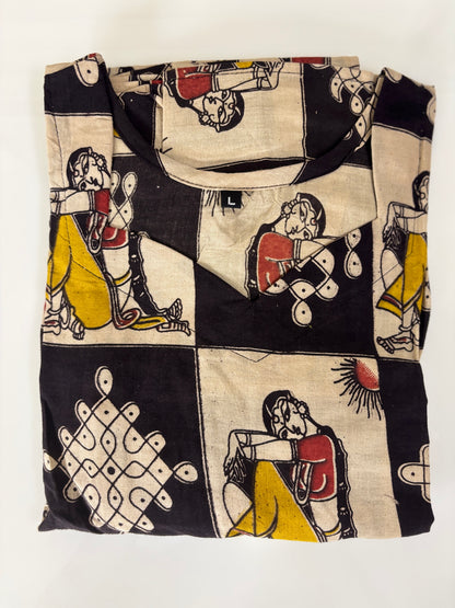 Kalamkari Black Figurative Cotton Frock