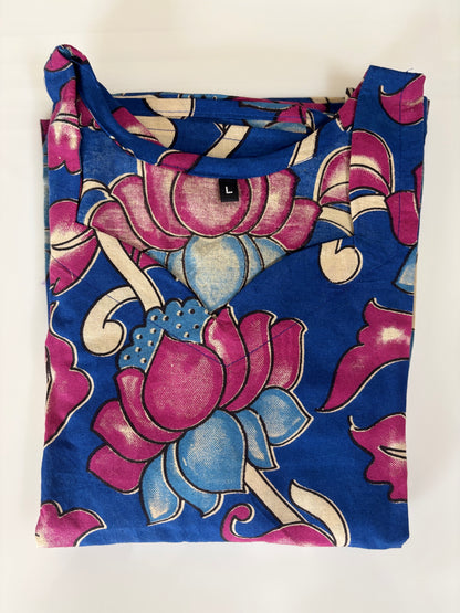 Kalamkari Navy Blue Floral Cotton Frock