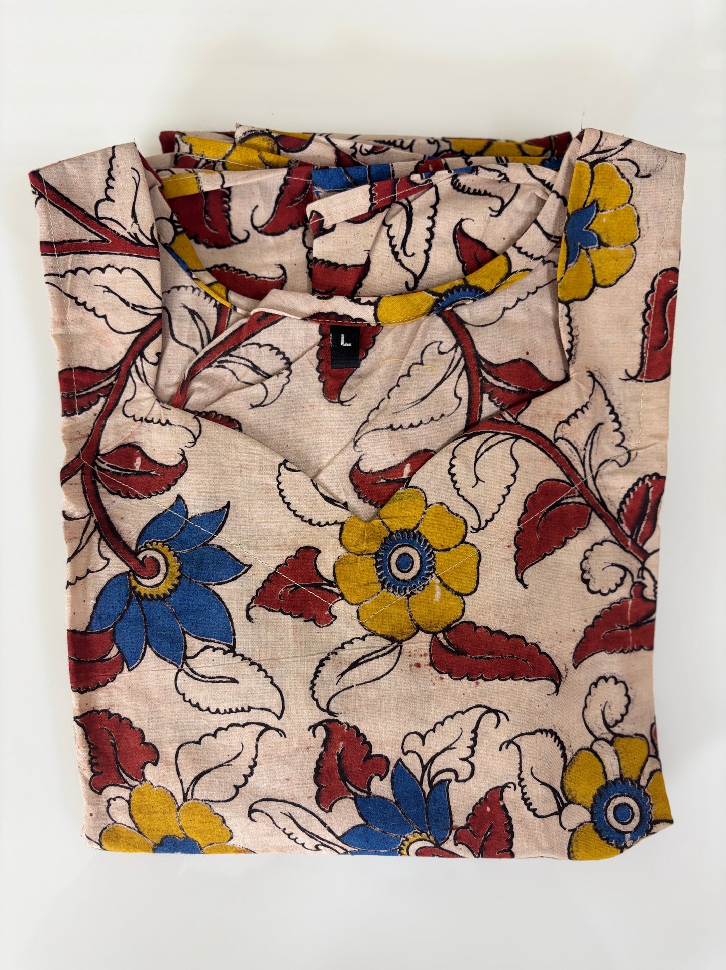 Kalamkari Beige Floral Cotton Frock