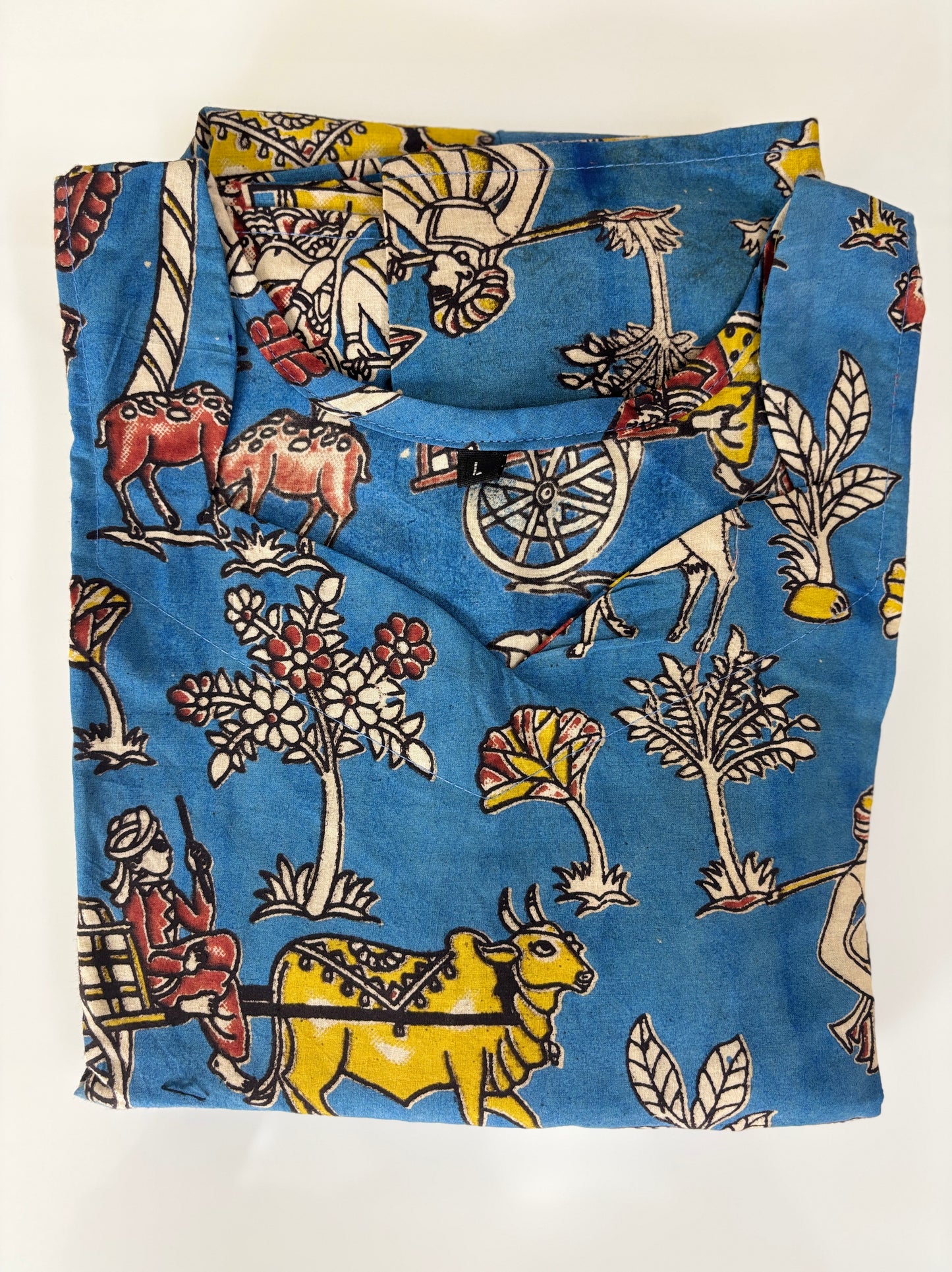 Kalamkari Teal Heritage Print Cotton Frock