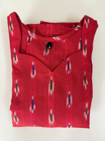Ruby Red Classic Ikat Motif Budget Friendly Frock