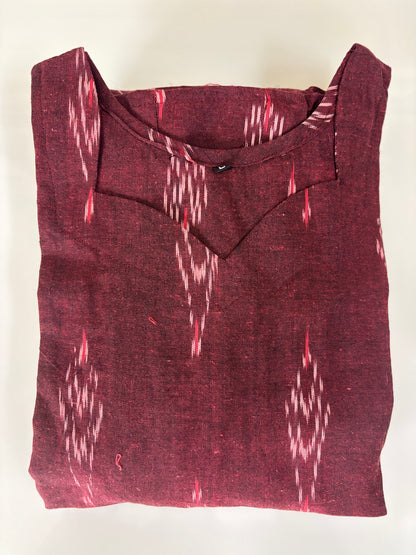 Burgundy Wine Traditional Ikat Motif Budget Friendly Frock