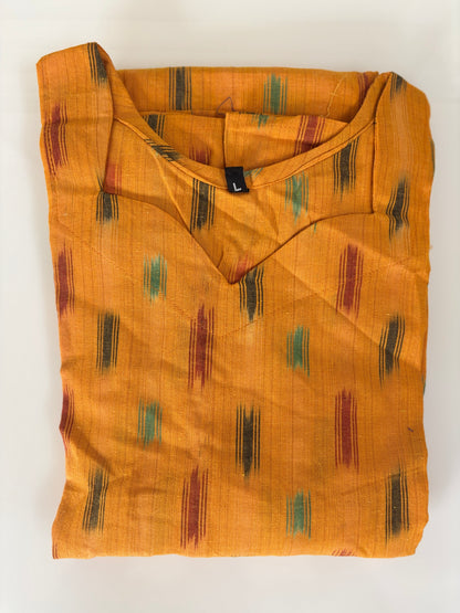 Mustard Ochre Multicolor Ikat Dash Budget Friendly Frock