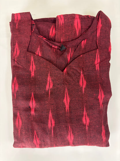 Deep Maroon Crimson Ikat Dash Budget Friendly Frock