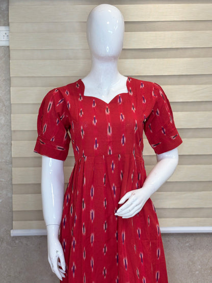 Ruby Red Classic Ikat Motif Budget Friendly Frock
