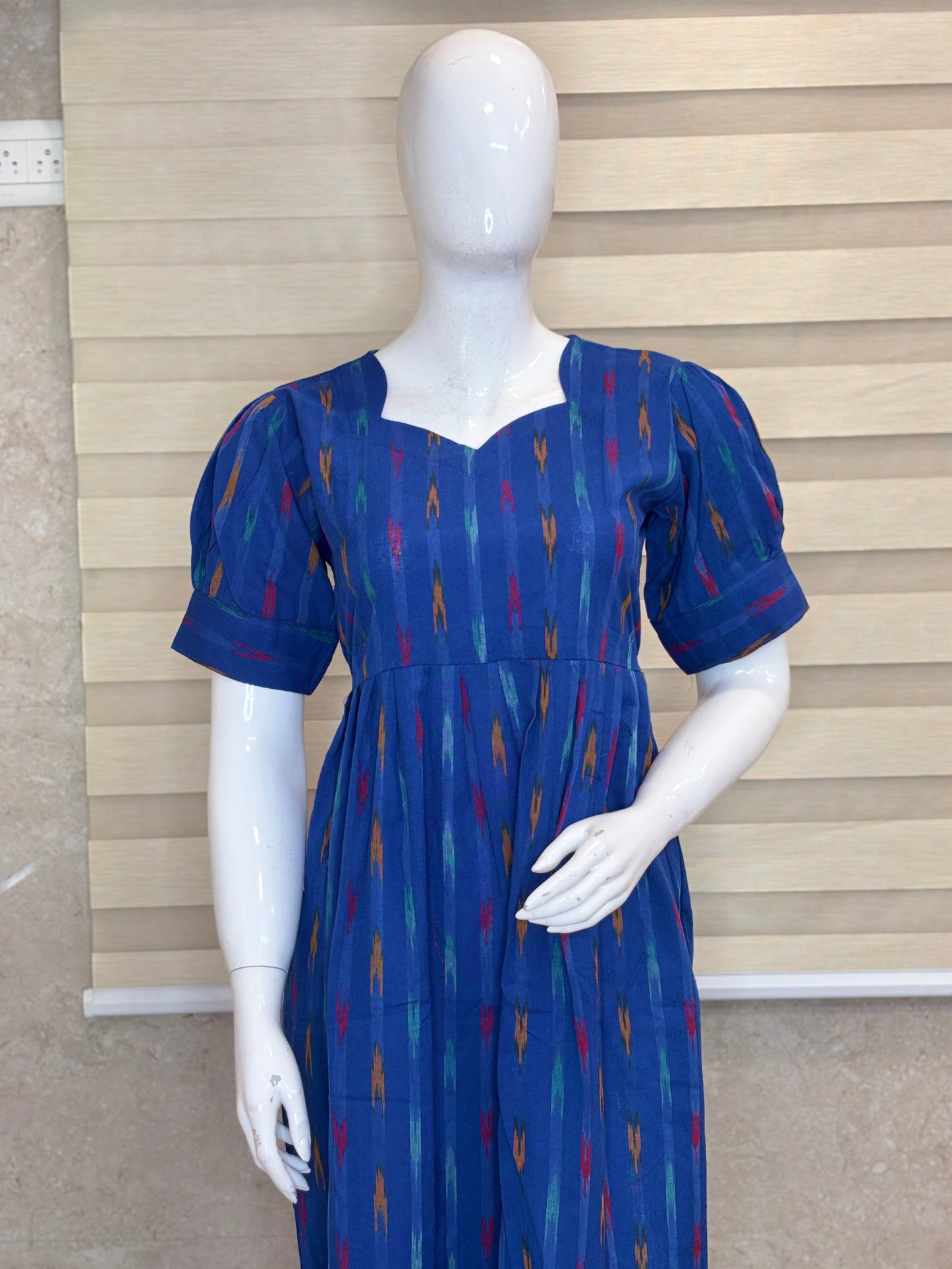 Royal Indigo Blue Multicolor Ikat Stripe Budget Friendly Frock