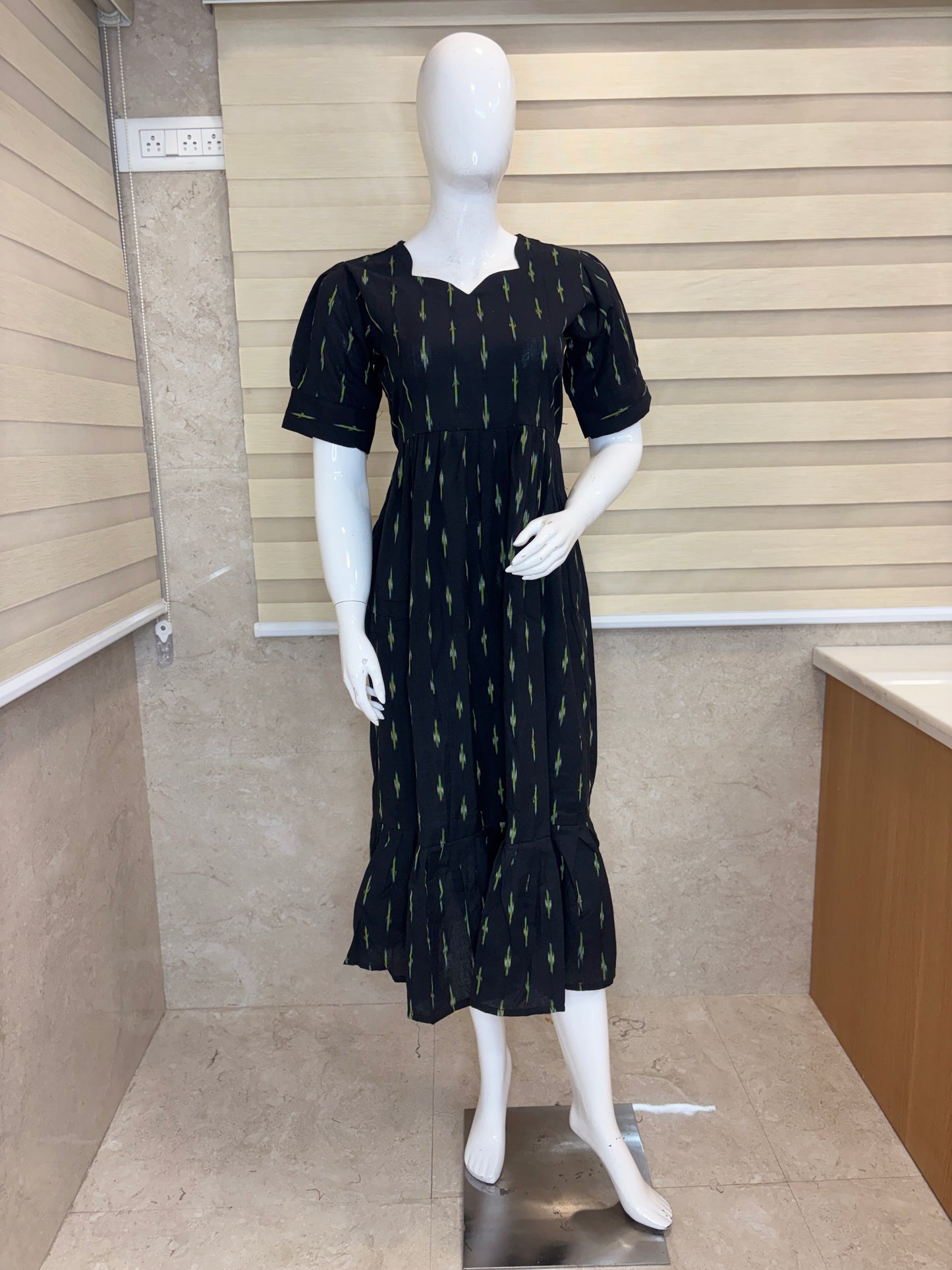 Classic Black Emerald Ikat Dash Budget Friendly Frock