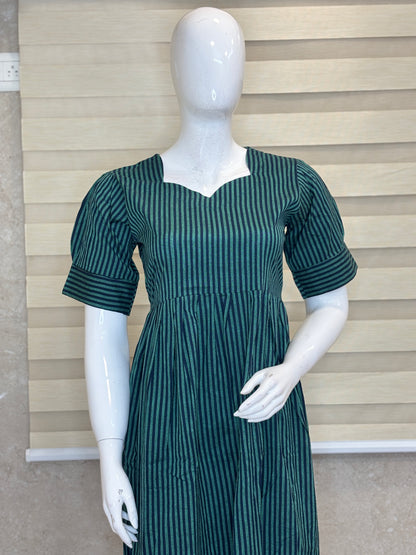 Green Stripe Print Budget Friendly Frock