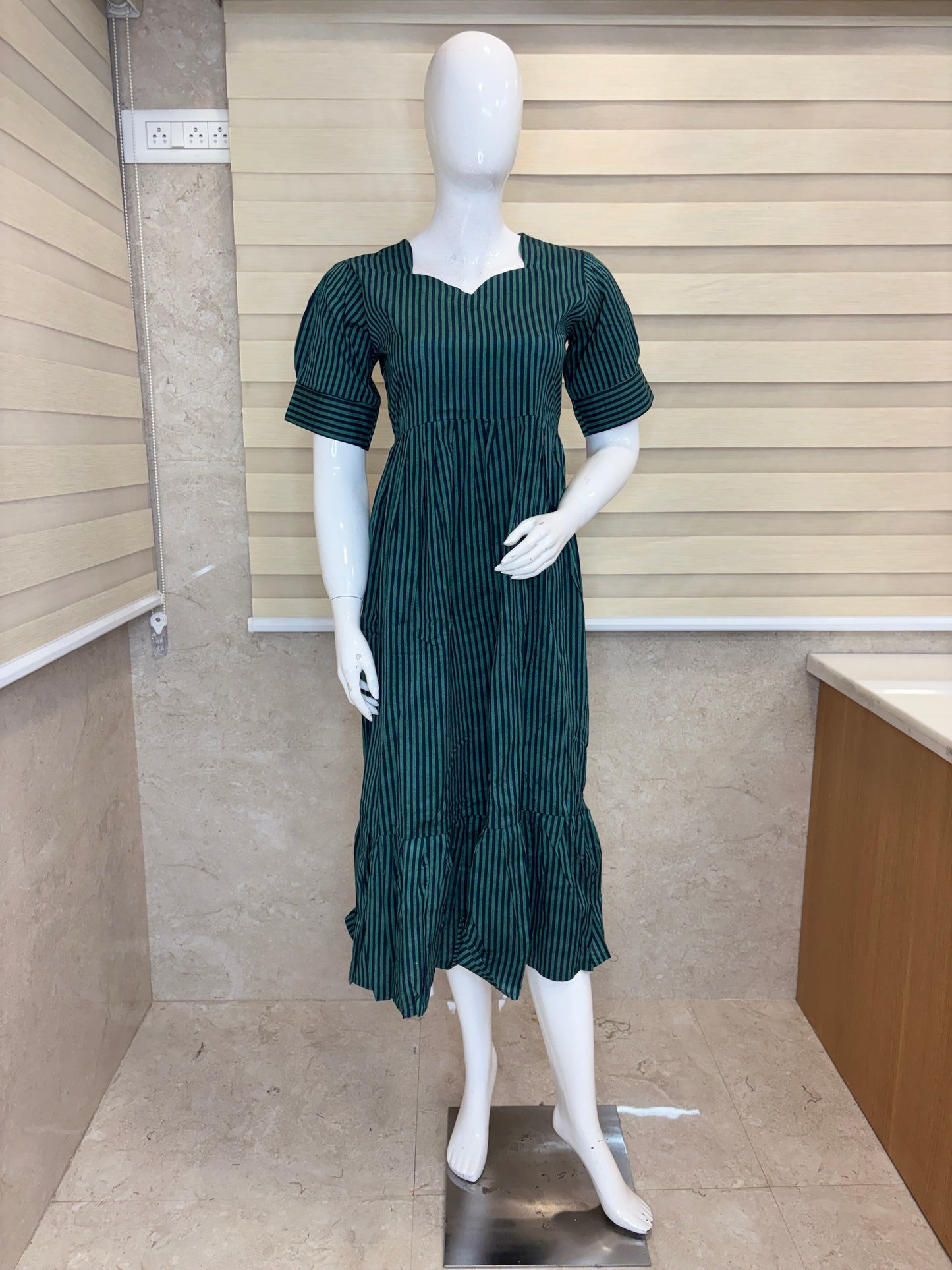 Green Stripe Print Budget Friendly Frock