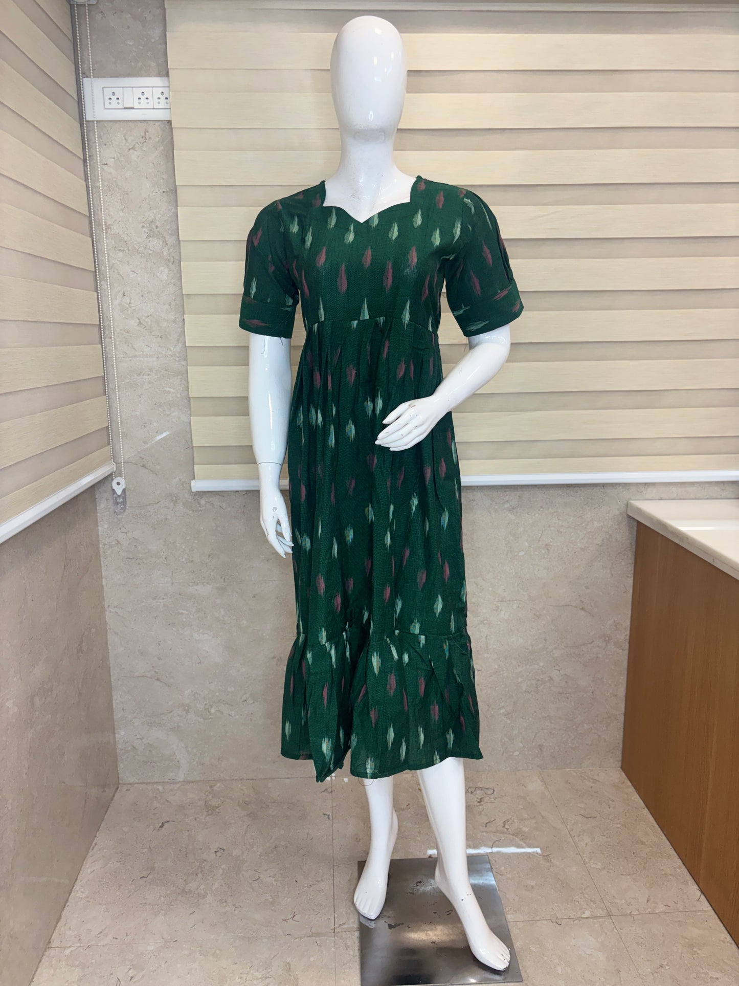 Forest Green Classic Ikat Dash Budget Friendly Frock