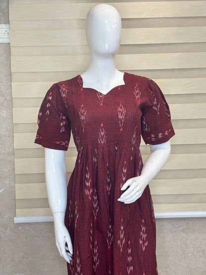 Burgundy Wine Traditional Ikat Motif Budget Friendly Frock