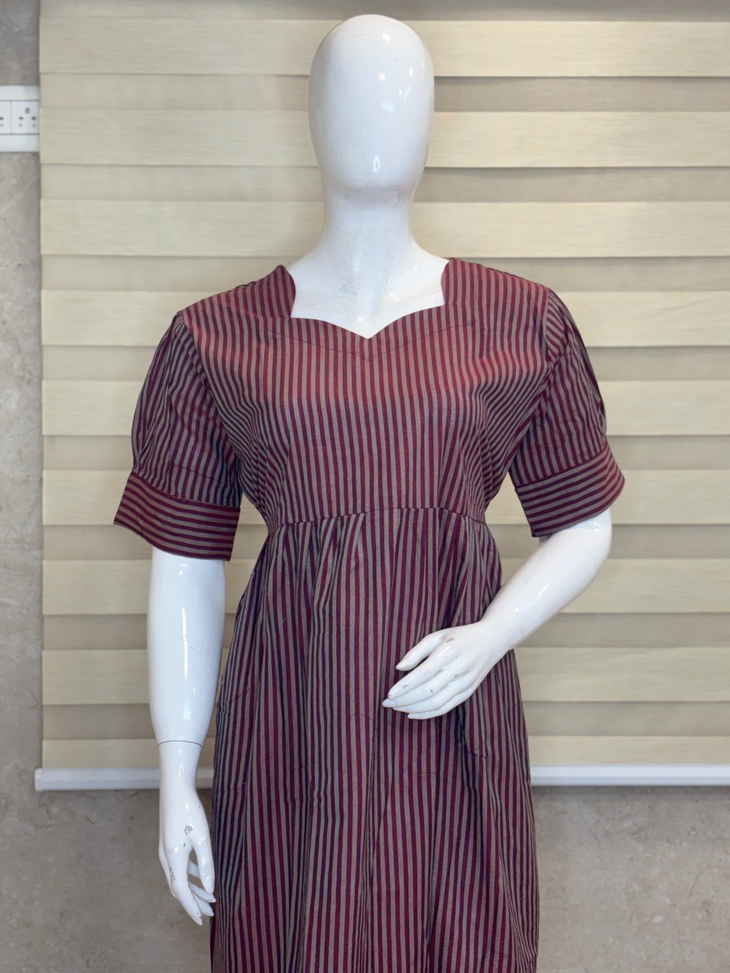 Maroon Stripe Print Budget Friendly Frock