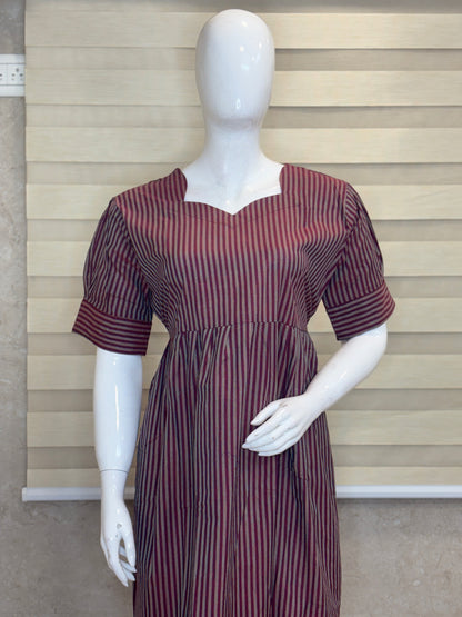 Maroon Stripe Print Budget Friendly Frock