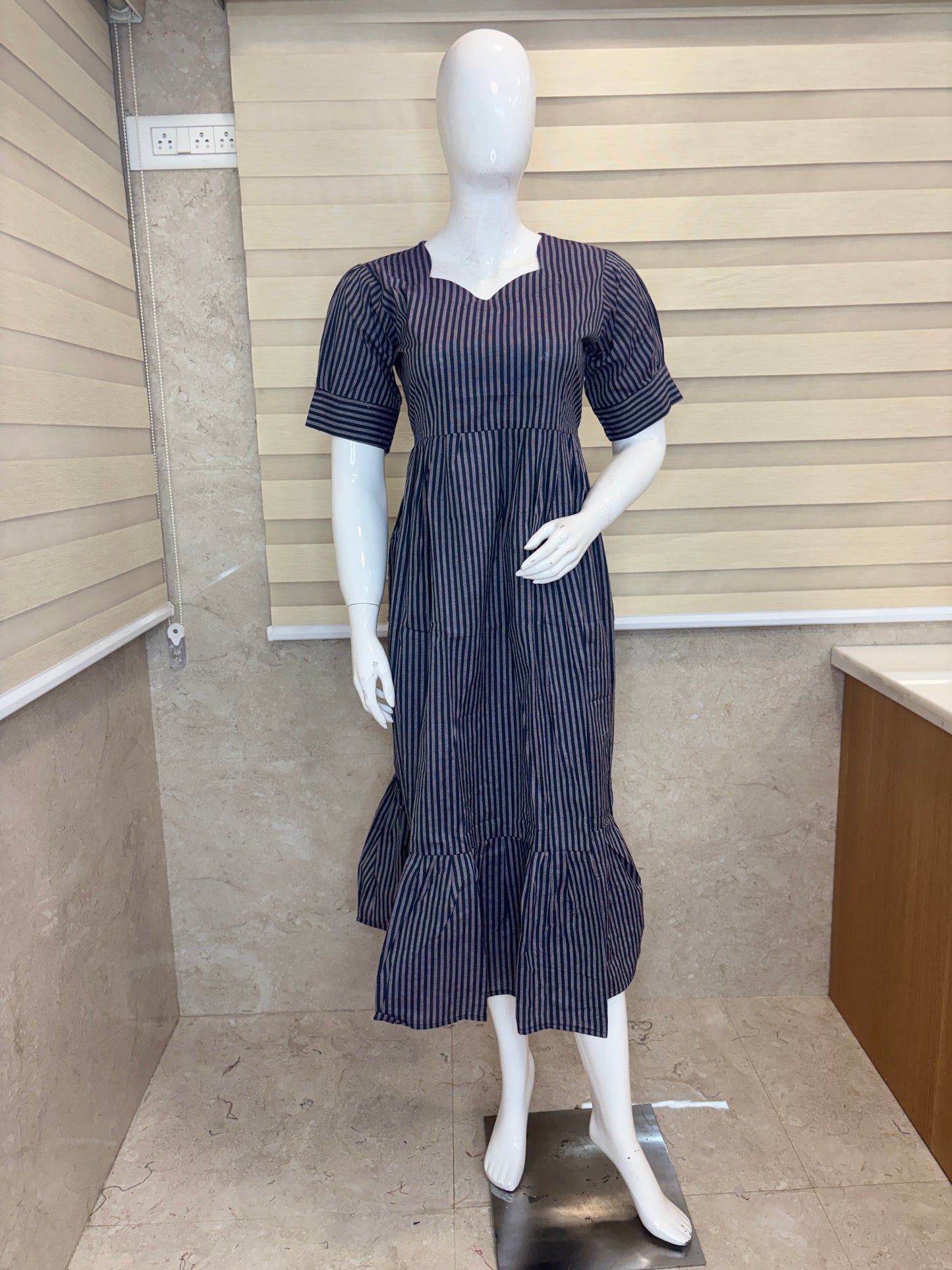Blue Stripe Print Budget Friendly Frock