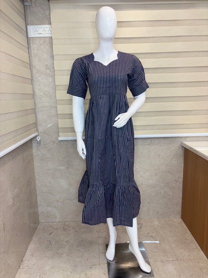 Blue Stripe Print Budget Friendly Frock
