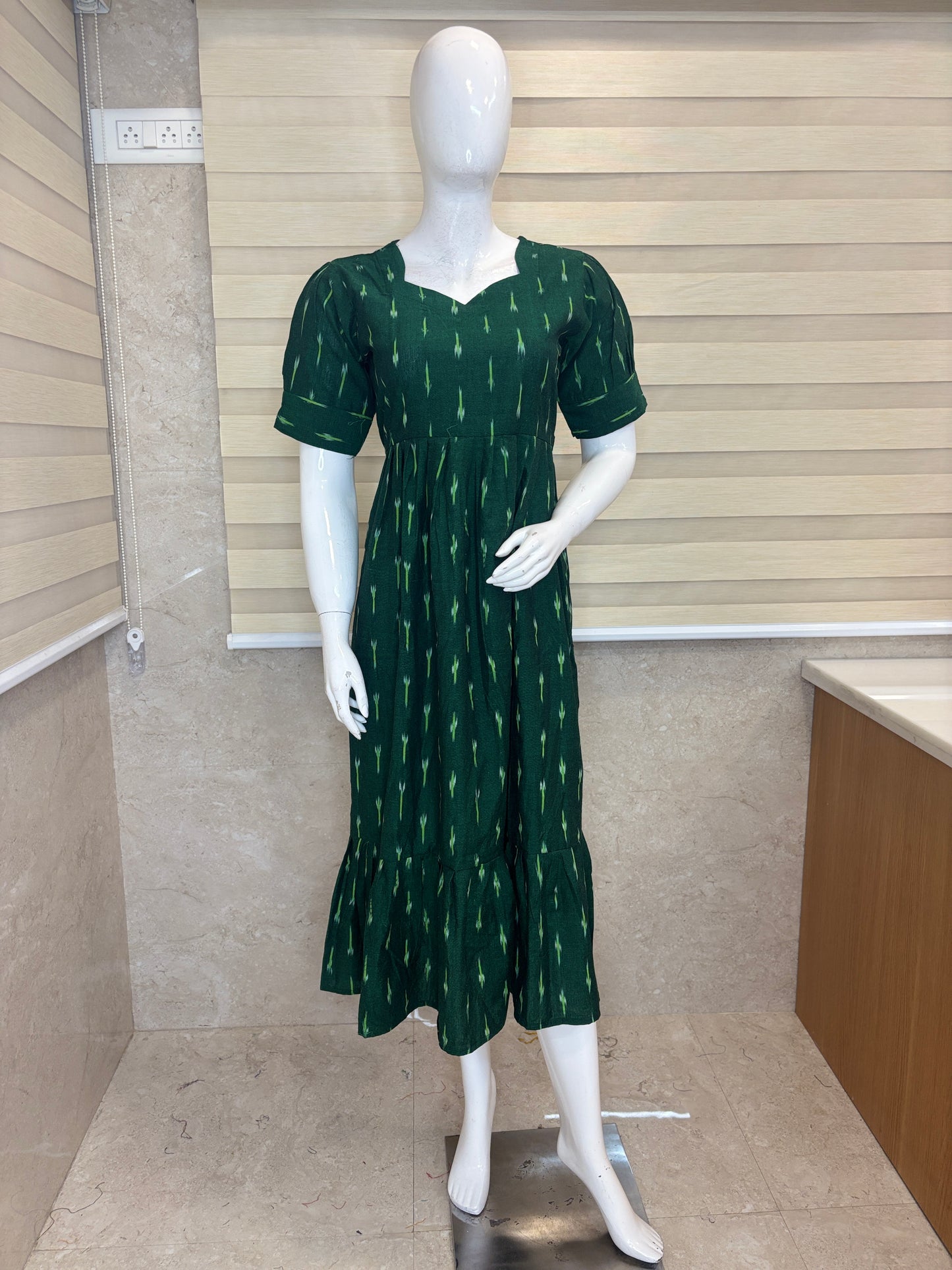 Emerald Green Golden Ikat Dash Budget Friendly Frock