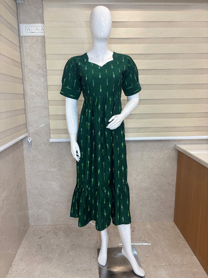 Emerald Green Golden Ikat Dash Budget Friendly Frock
