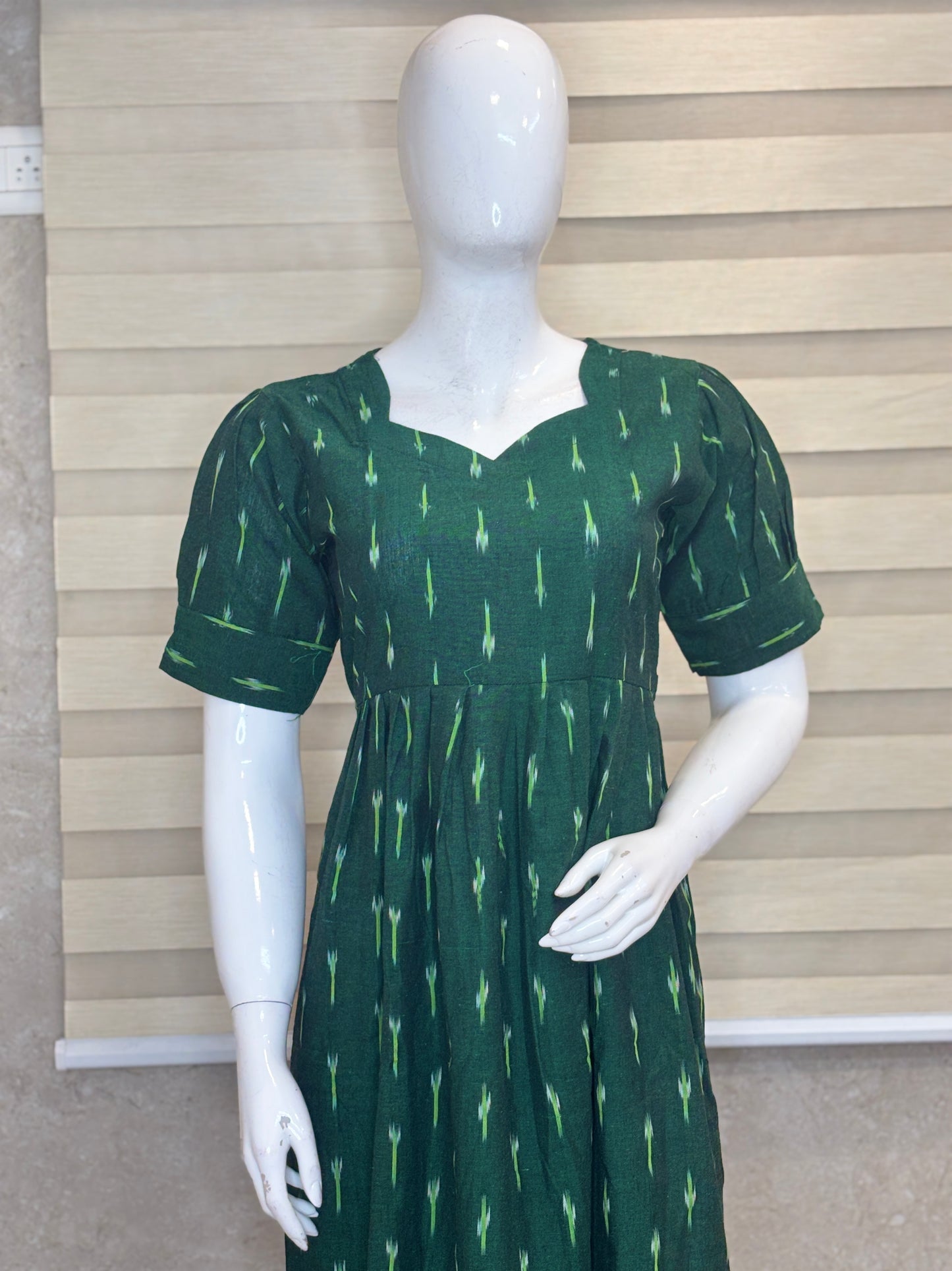Emerald Green Golden Ikat Dash Budget Friendly Frock
