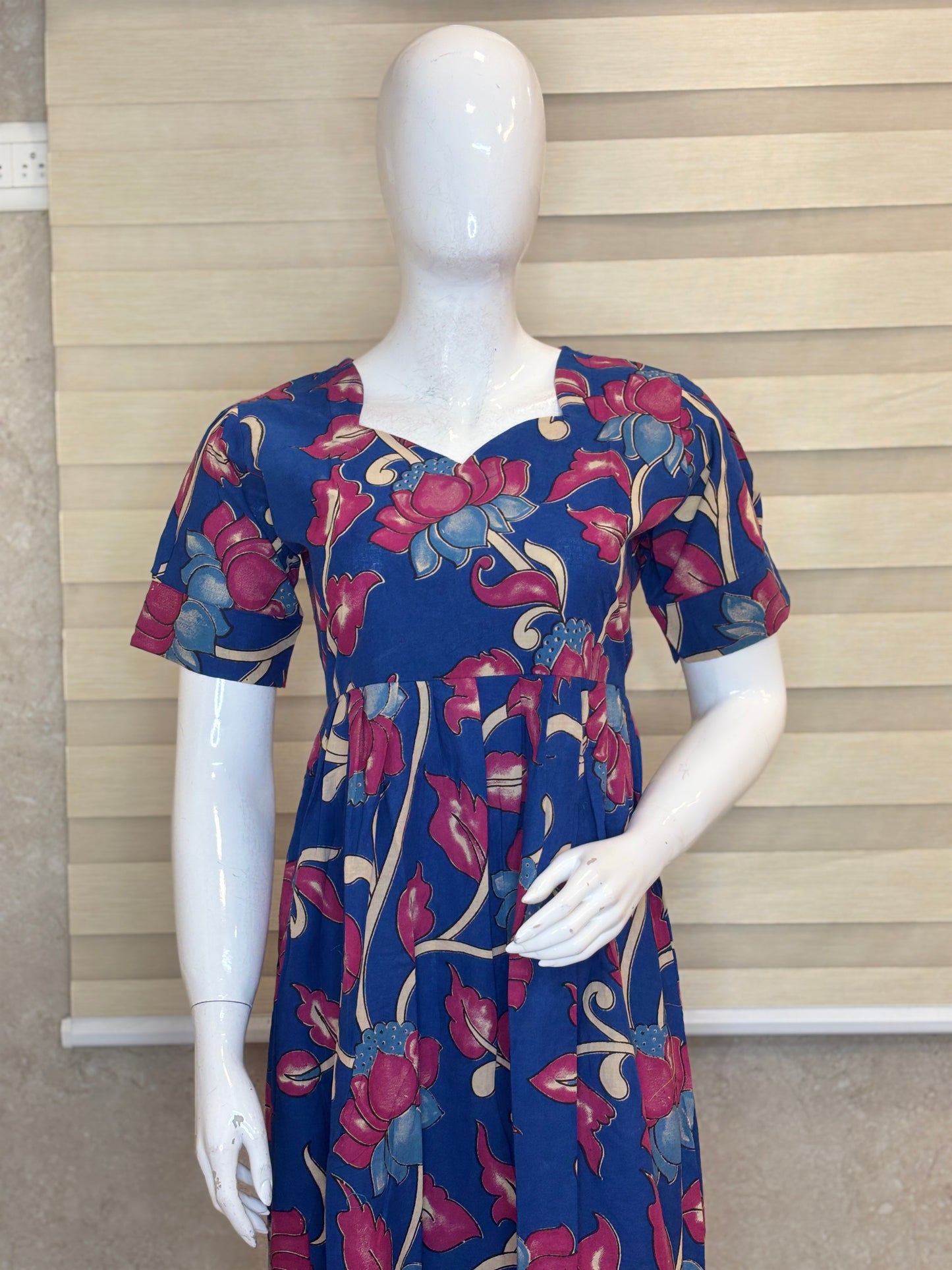 Kalamkari Navy Blue Floral Cotton Frock
