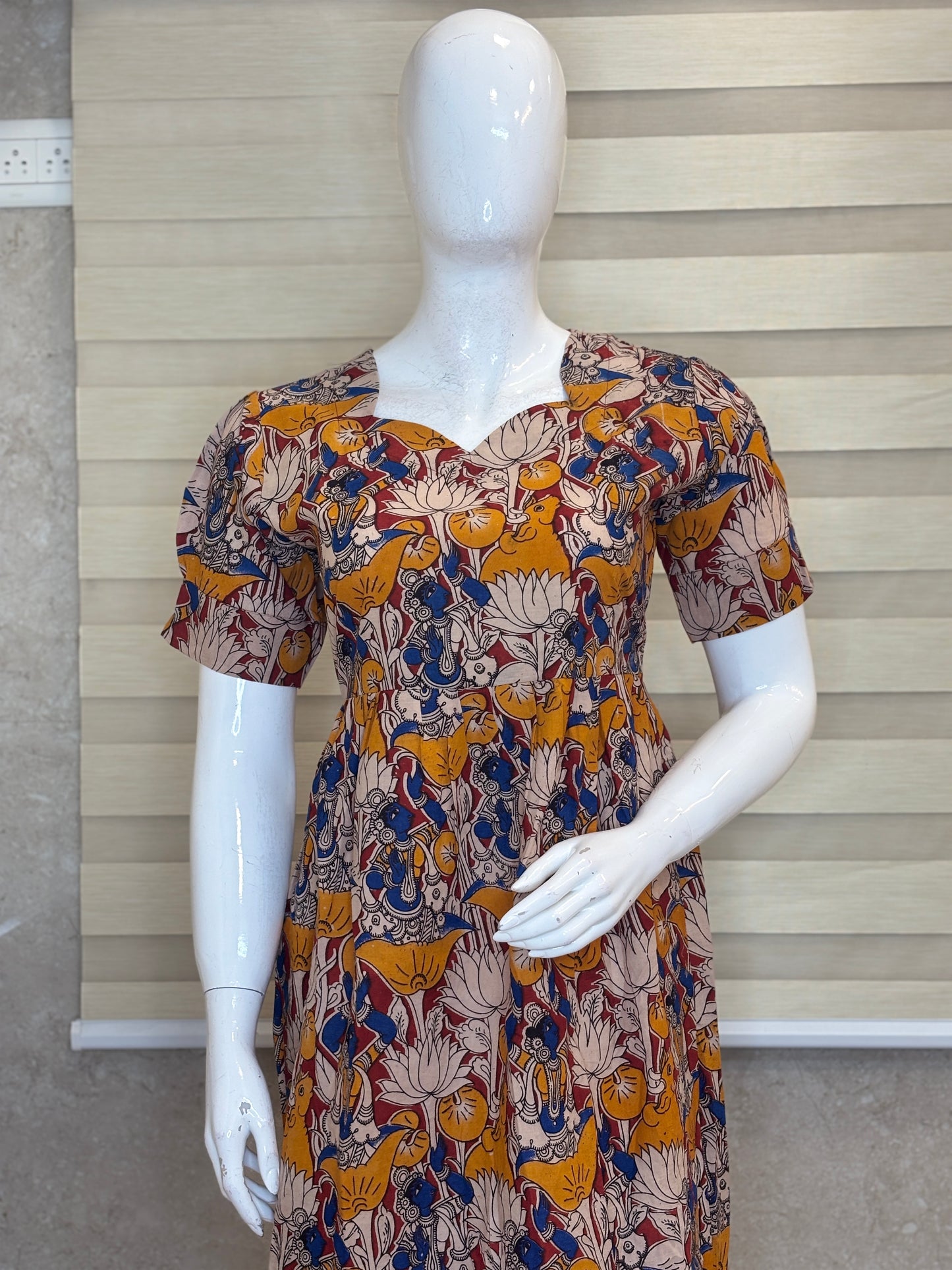 Kalamkari Navy Blue Floral Cotton Frock