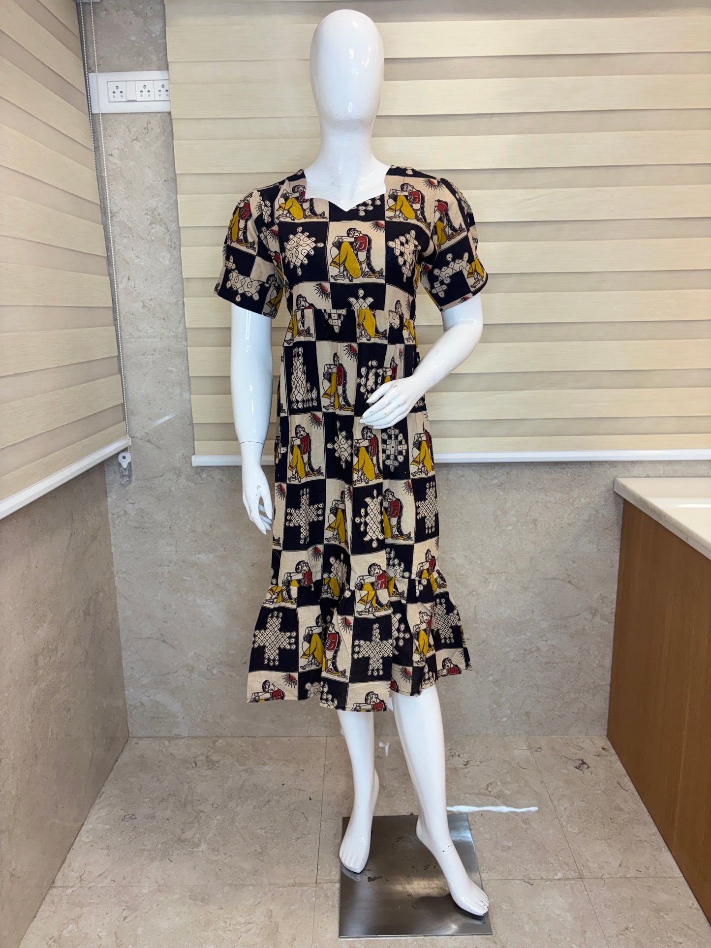 Kalamkari Black Figurative Cotton Frock