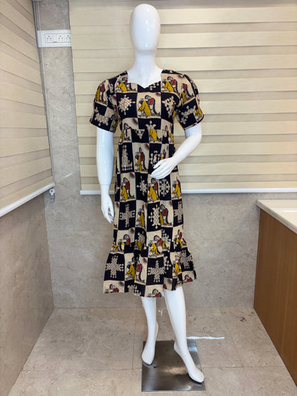Kalamkari Black Figurative Cotton Frock