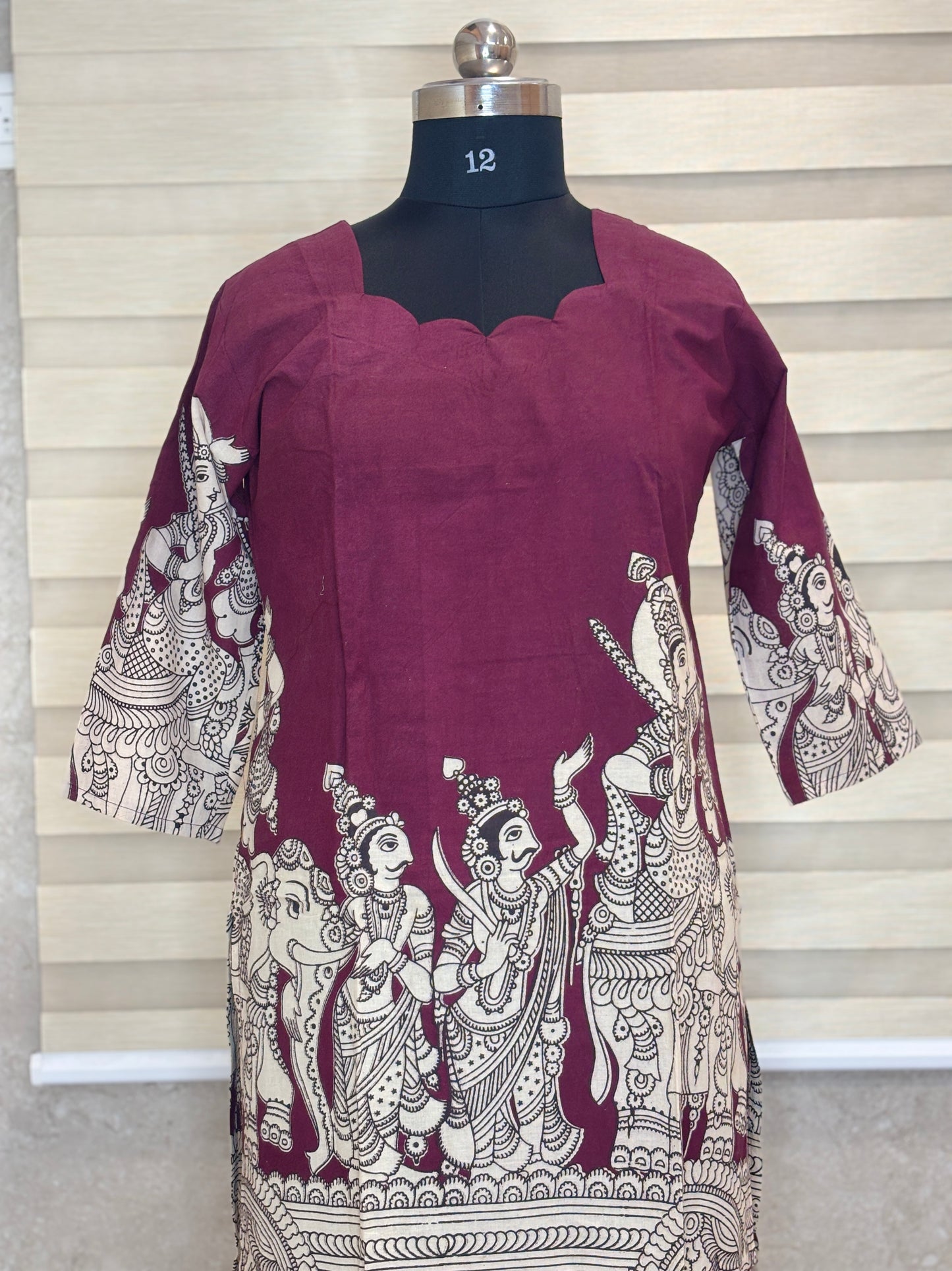 Kalamkari Wine Purple Temple Border Cotton Long Top
