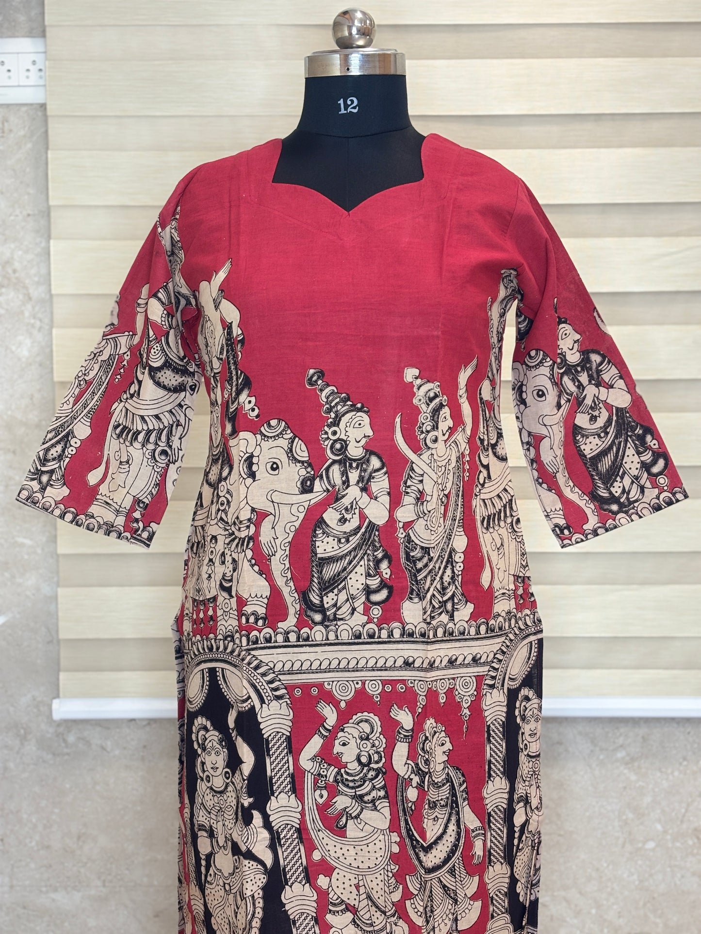 Kalamkari Maroon Mythological Printed Cotton Long Top