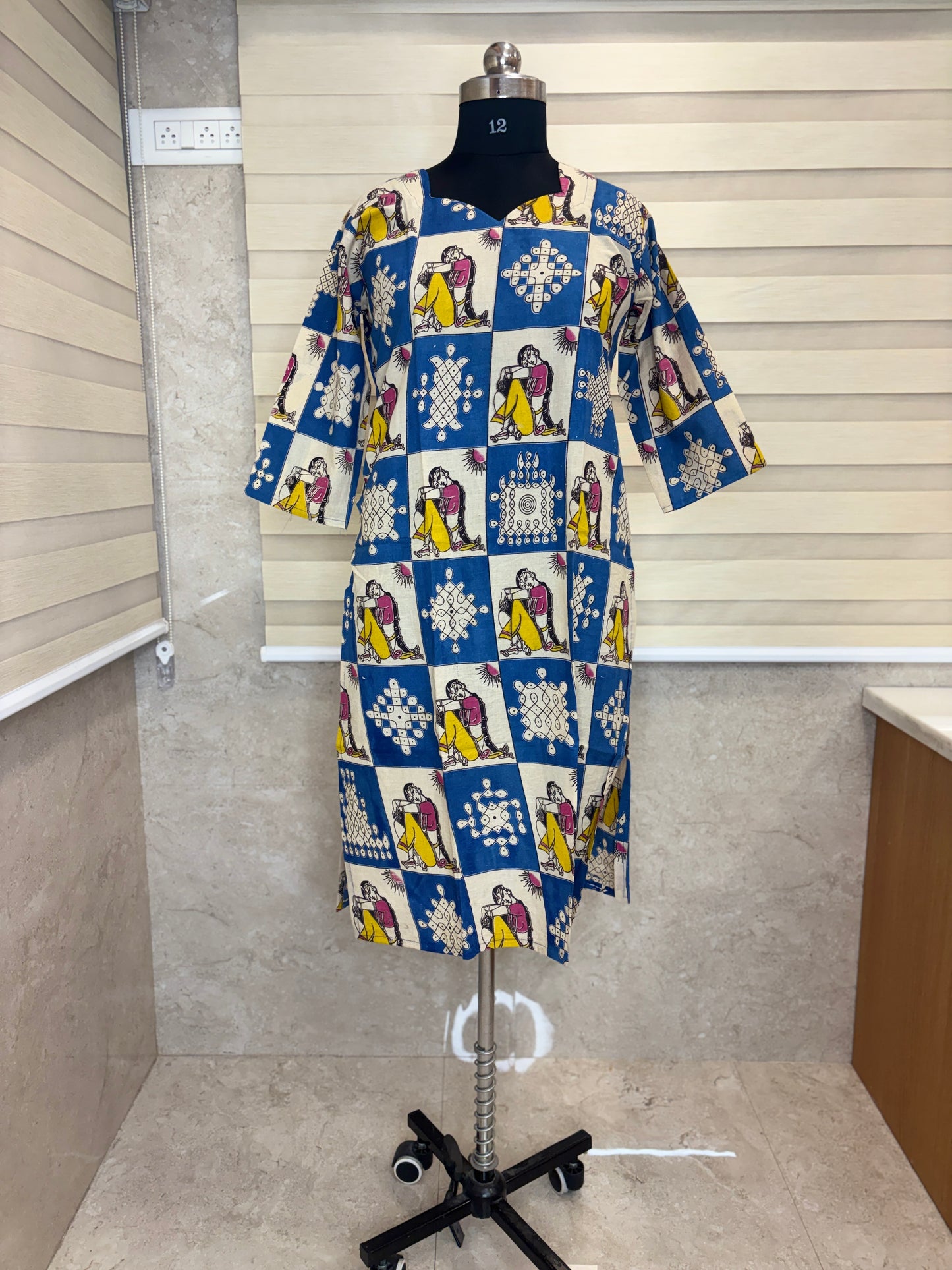 Kalamkari Royal Blue Traditional Cotton Long Top